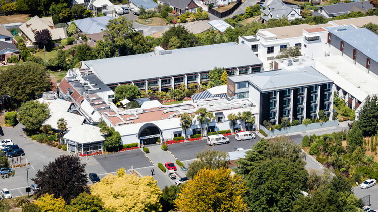 Aerial view of Commodore, one of the longest-established independent hotels in Christchurch