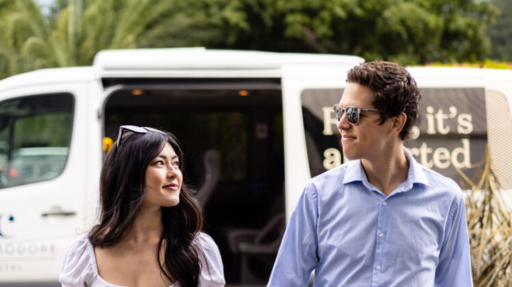 Couple entering Commodore Christchurch hotels reception